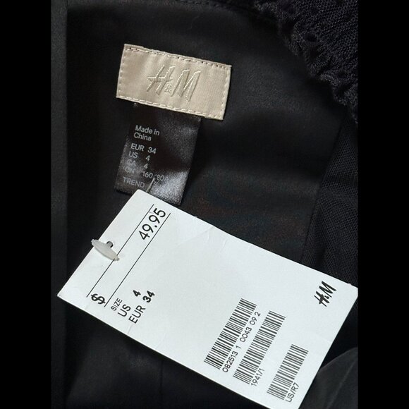 New H&M Dress 4 / S Womens Black Back Zip y2k Fringed Corset Sheath Stretch - Picture 5 of 6